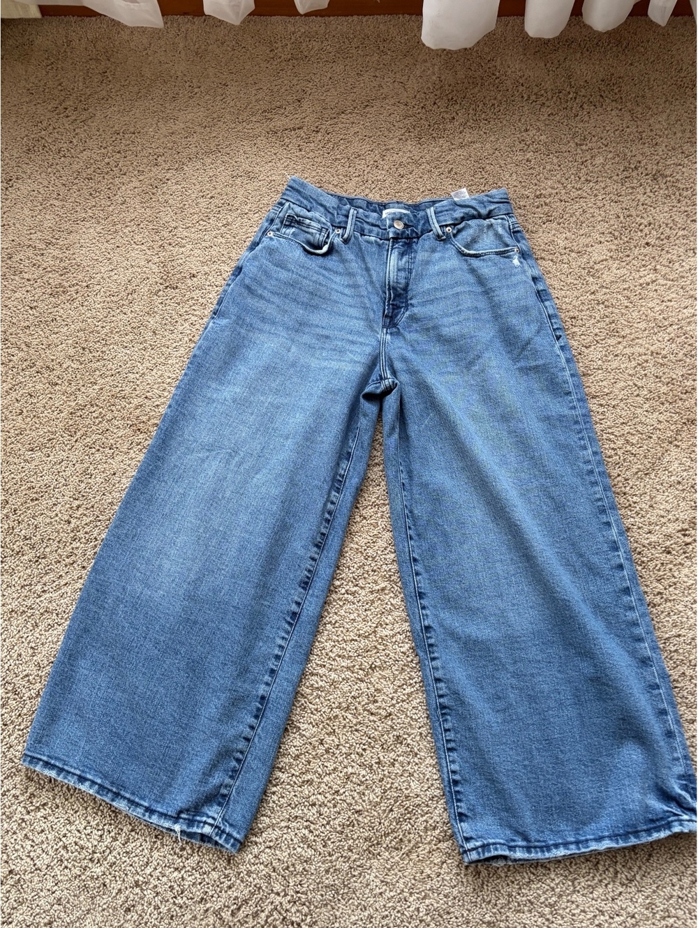Good American Good Waist Palazzo Crop wide-leg denim jeans medium-blue wash 26